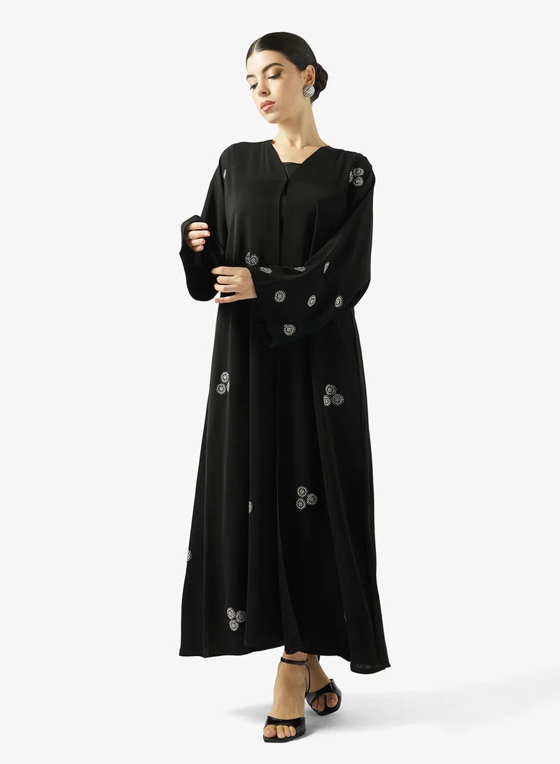 hayas closet  Black Embellished Abaya With Sheila for Women | Best Price UAE